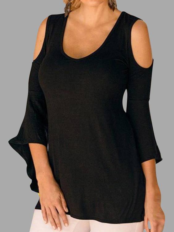 Wholesale V-Neck 3/4 Sleeve Black T-Shirts