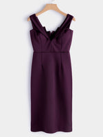 Wholesale Burgundy V-Neck Off The Shoulder Short Sleeve Plain Zip Back Slit Sexy Dresses