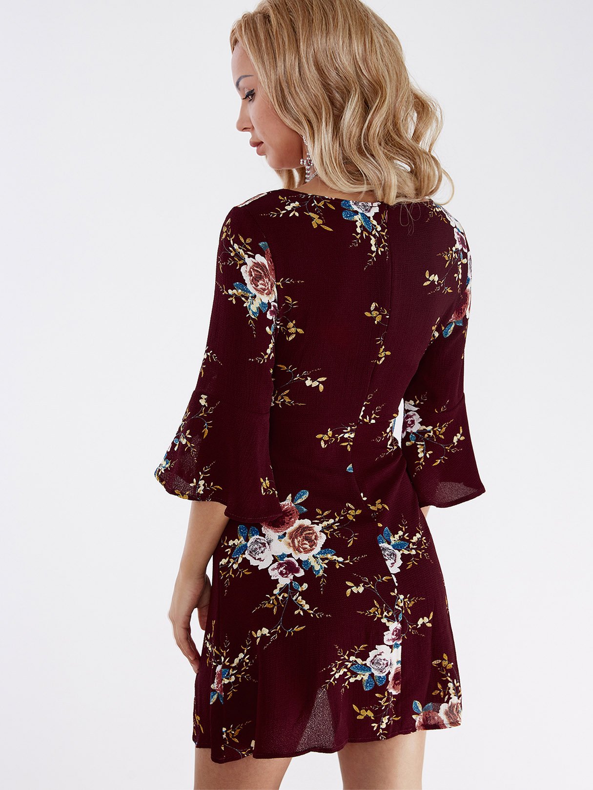 NEW FEELING Womens Burgundy Floral Dresses