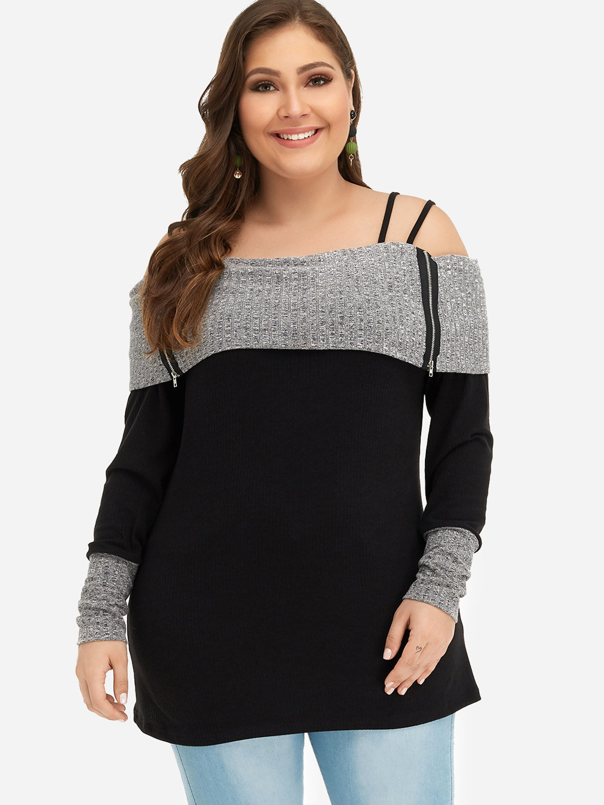 Wholesale Off The Shoulder Plain Long Sleeve Oversized Tops