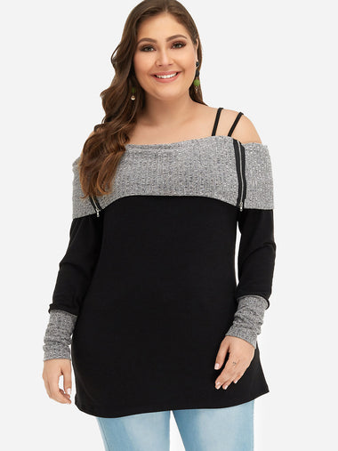 Wholesale Off The Shoulder Plain Long Sleeve Oversized Tops