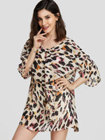 Wholesale Round Neck Leopard 3/4 Sleeve Apricot Blouses