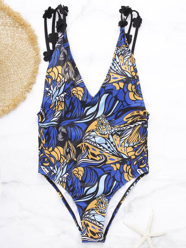 Wholesale V-Neck Sleeveless Blue One-Pieces