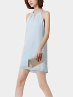 Wholesale Blue Short Sleeve Plain Chiffon Dress