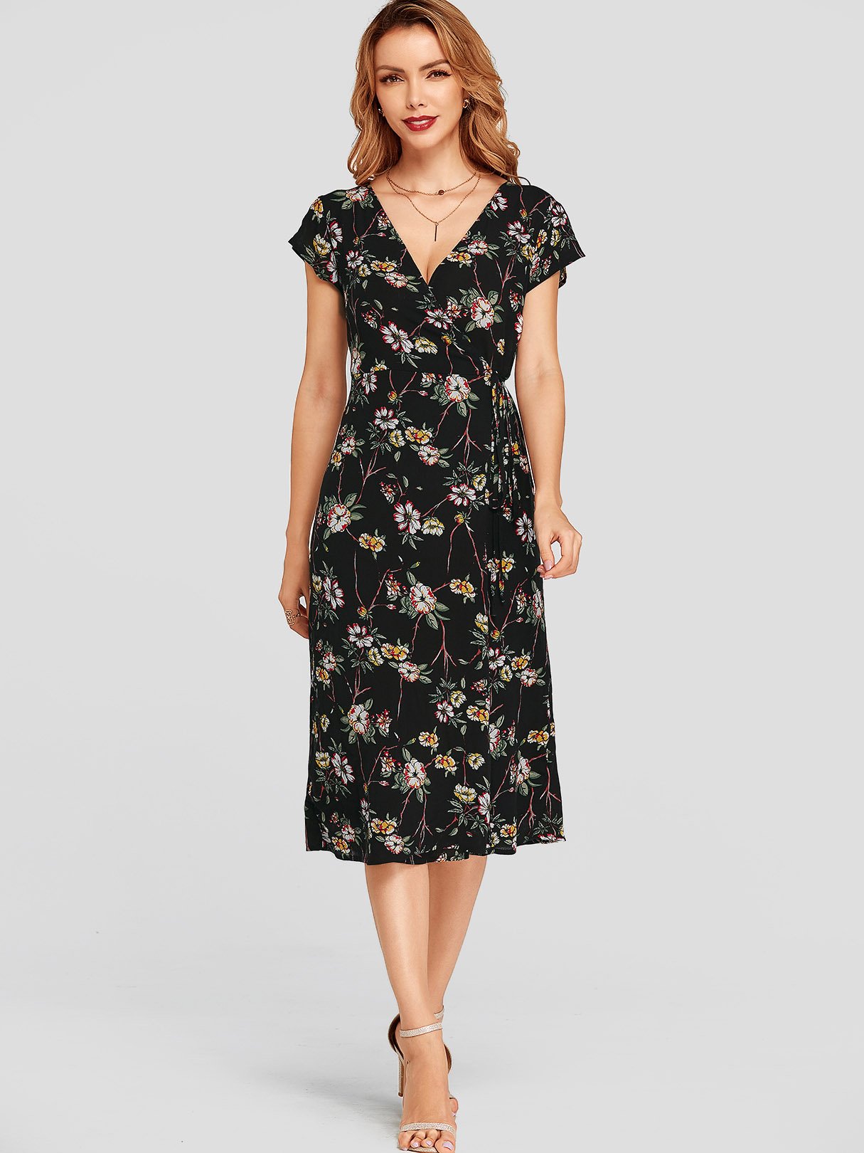 NEW FEELING Womens Black Floral Dresses