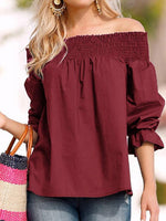 Wholesale Off The Shoulder Long Sleeves Self-Tie Blouses