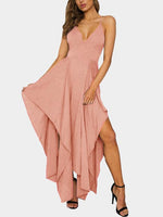 Wholesale V-Neck Zip Back Backless Sleeveless Orange Maxi Dress