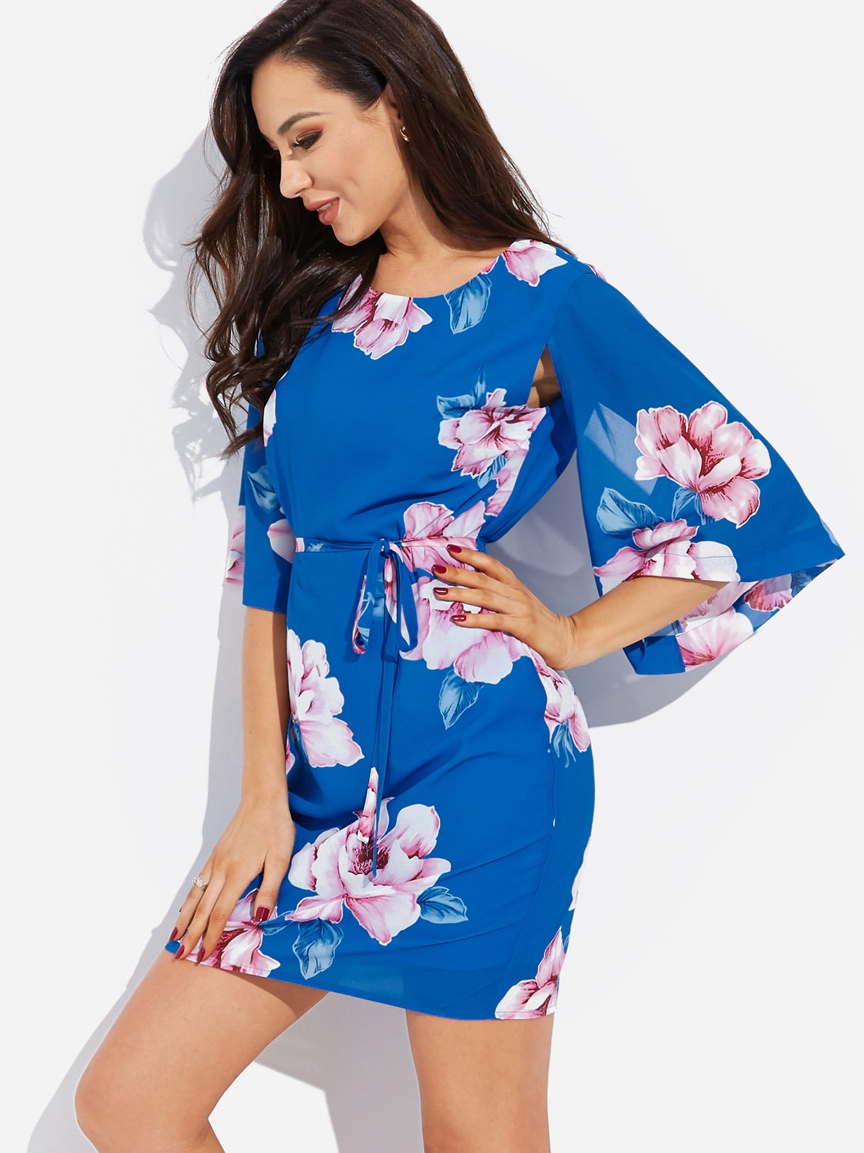 OEM Ladies Blue Floral Dresses