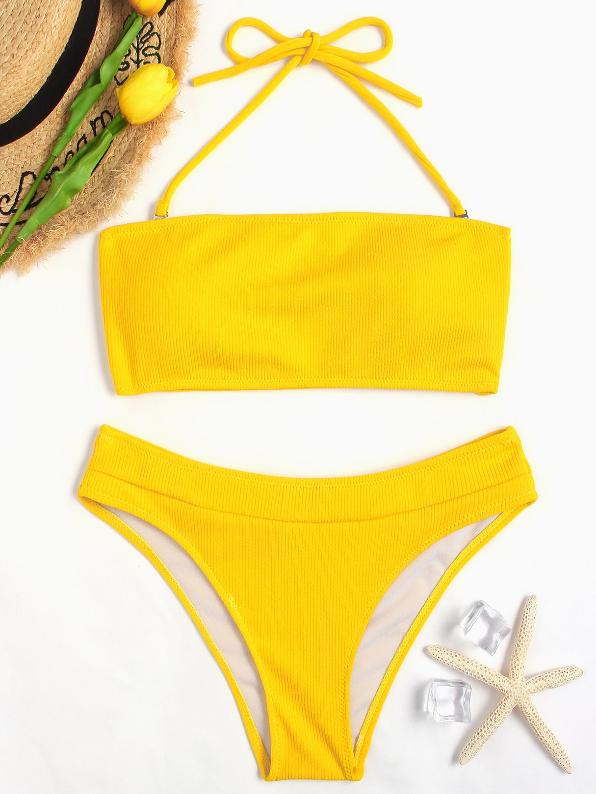 Wholesale Yellow Halter Tube Top Sleeveless Plain Bikinis