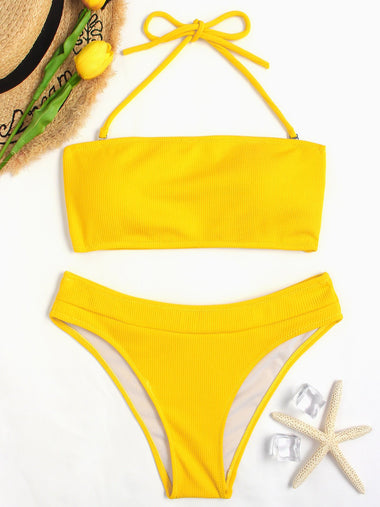 Wholesale Yellow Halter Tube Top Sleeveless Plain Bikinis