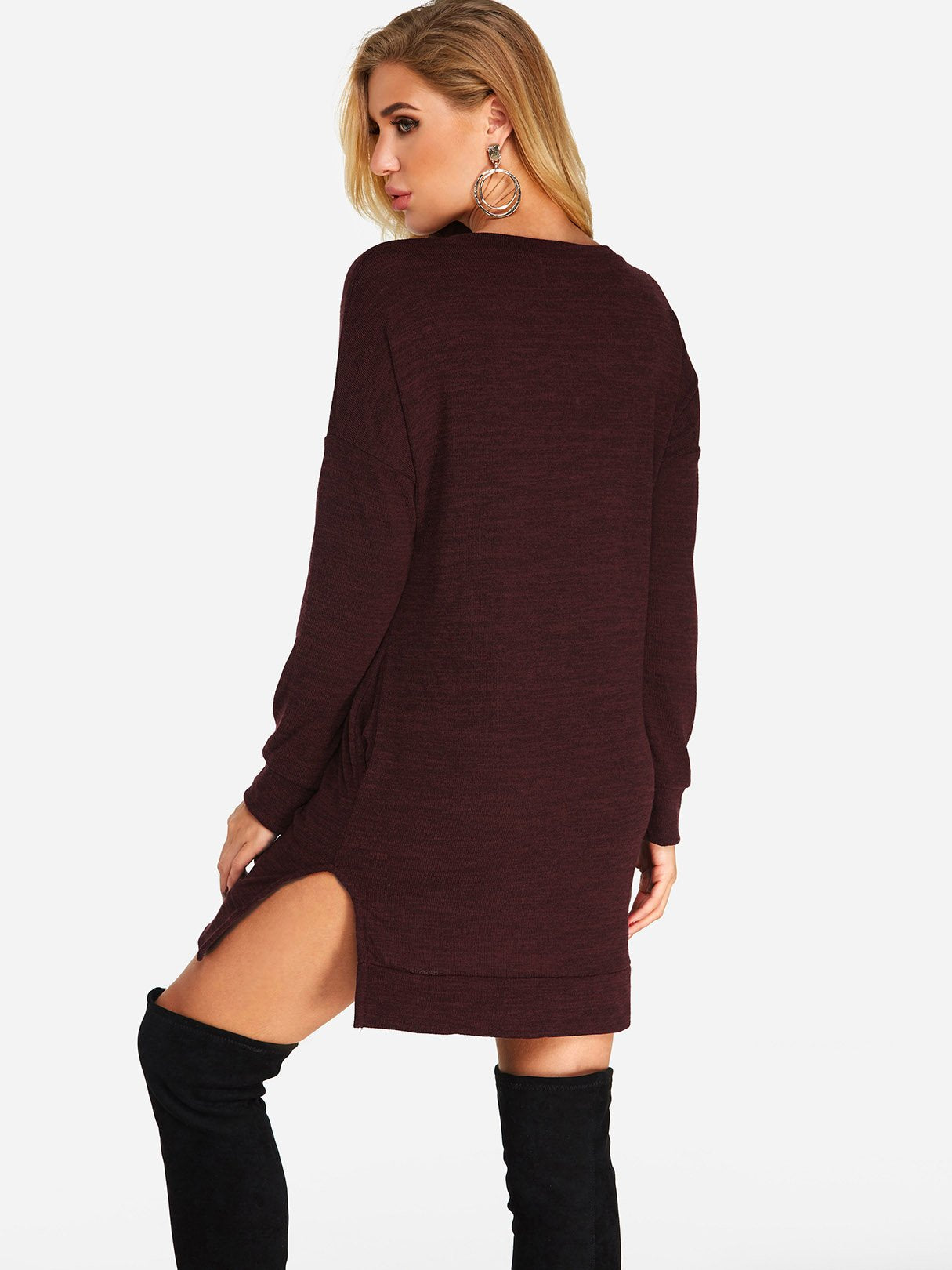 NEW FEELING Womens Burgundy V-Neck Dresses