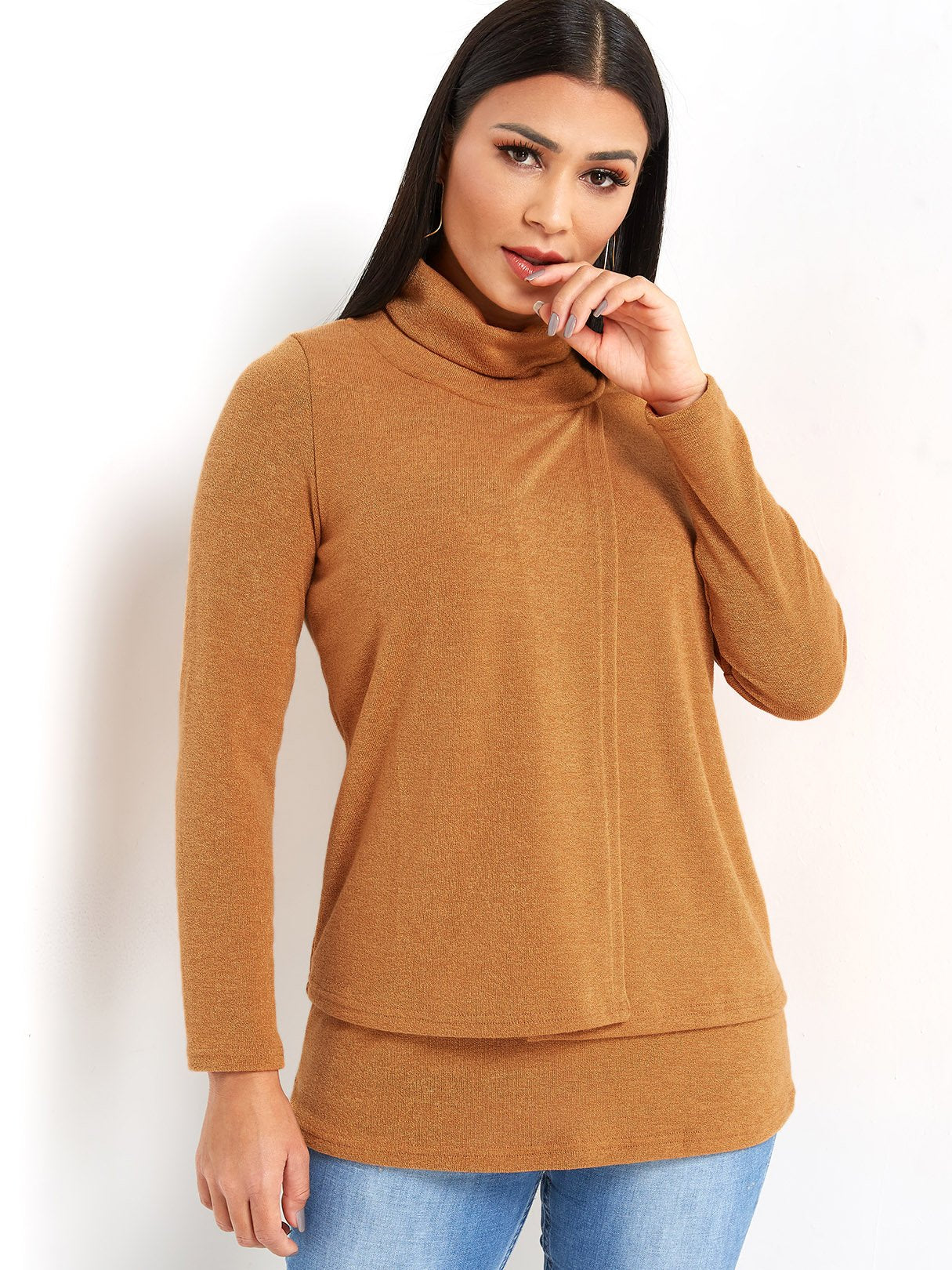 Wholesale Drape Sagging Plain Tiered 3/4 Sleeve T-Shirts