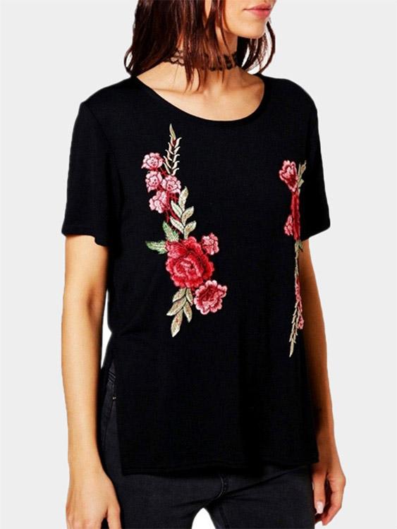 Wholesale Round Neck Floral Print Short Sleeve T-Shirt