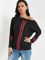 Wholesale One Shoulder Stripe Long Sleeve Top