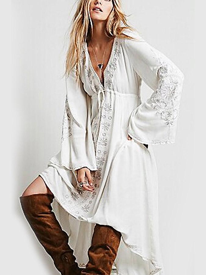 Wholesale Folk Embroidery Dresses With Flare Sleeves