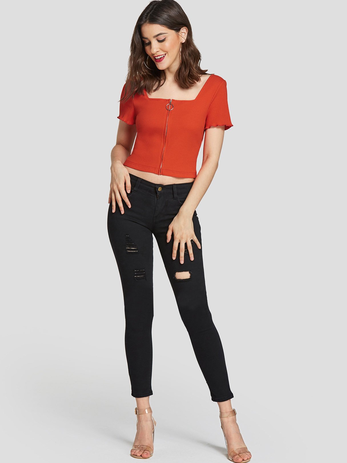 NEW FEELING Womens Orange Crop Top
