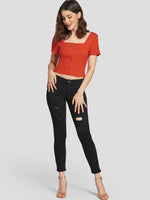 NEW FEELING Womens Orange Crop Top