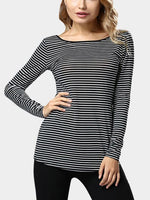 Wholesale Round Neck Stripe Long Sleeve Fashion Tee