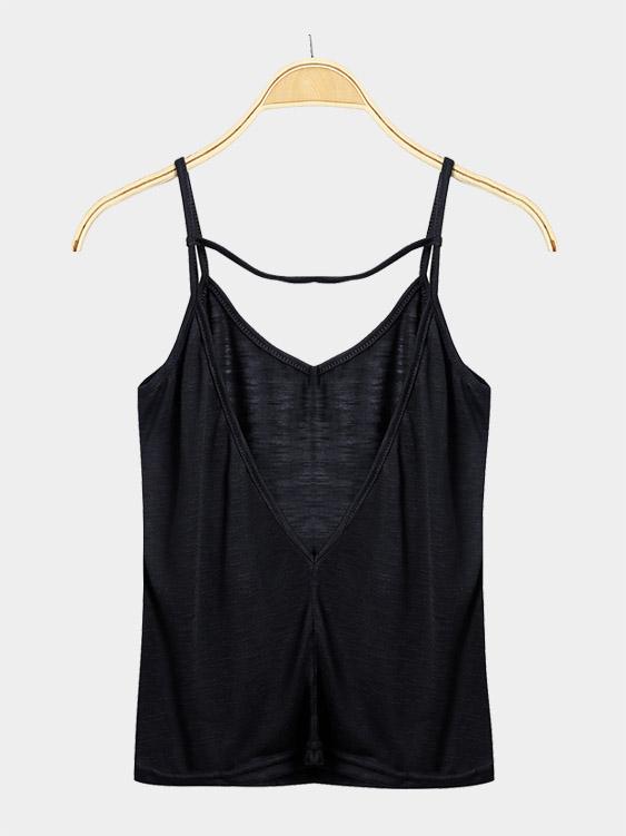 Wholesale V-Neck Backless Sleeveless Black Camis
