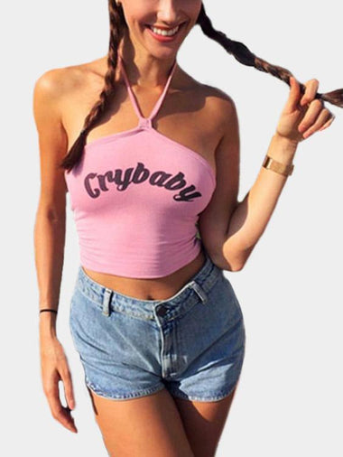 Wholesale Halter Letter Sleeveless Bodycon Hem Pink Camis