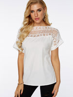 Wholesale Round Neck Plain Lace Hollow Short Sleeve White T-Shirts