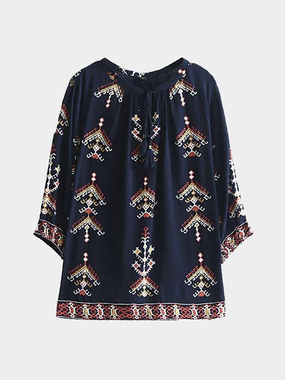 Wholesale V-Neck 3/4 Sleeve Navy Blouses