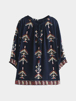 Wholesale V-Neck 3/4 Sleeve Navy Blouses