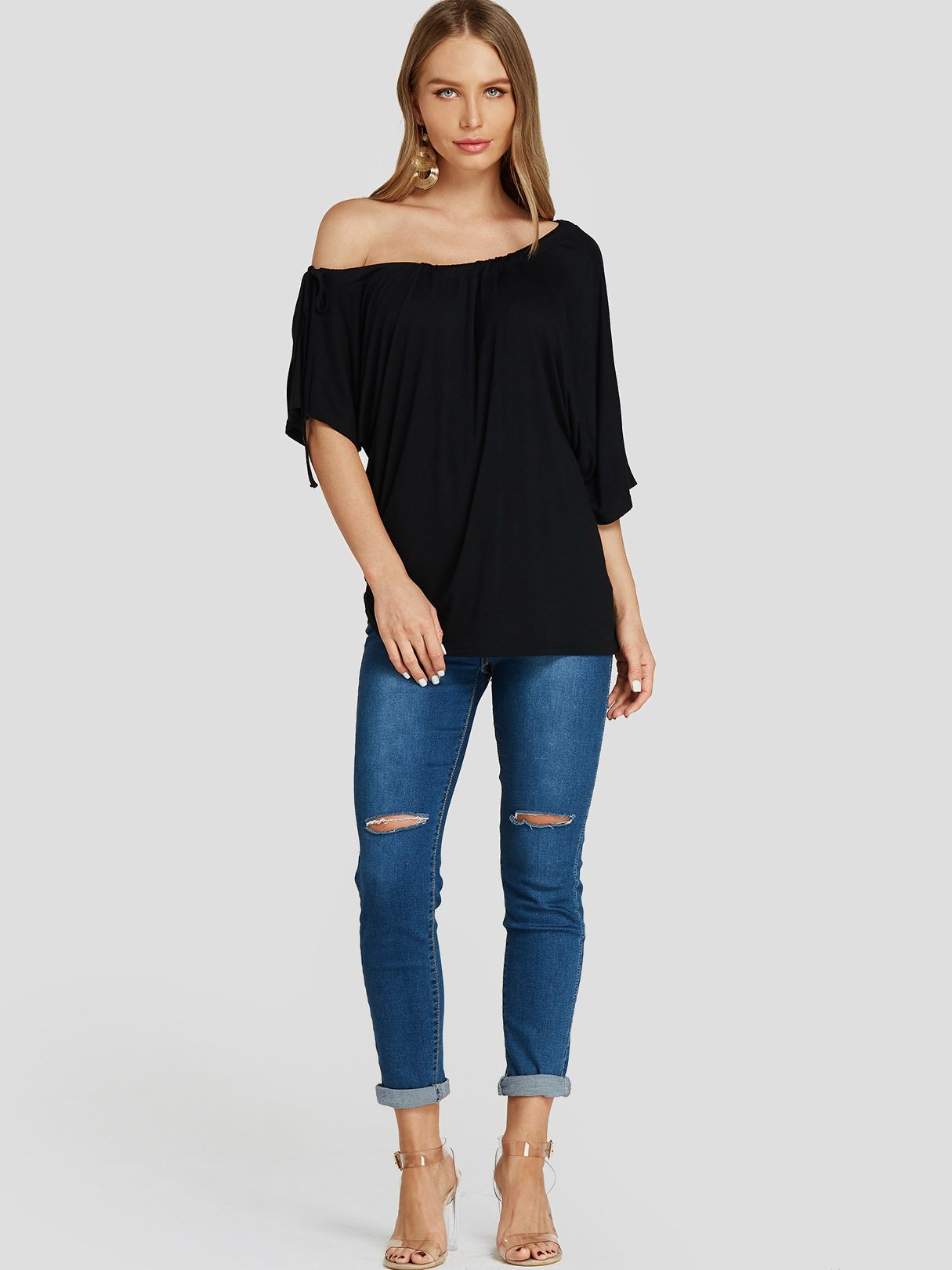 NEW FEELING Womens Black T-Shirts