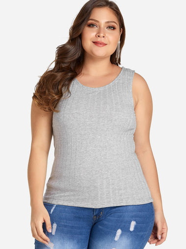 Wholesale Round Neck Plain Sleeveless Plus Size Tops