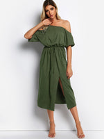 Custom Navy Green Dress