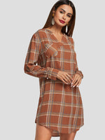 OEM Ladies Rust V-Neck Dresses