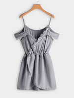 Wholesale V-Neck Plain Lace Crossed Front Wrap Short Sleeve Grey Dresses