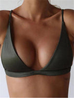 Wholesale Green Deep V-Neck Sleeveless Bodycon Hem Bikini Top