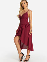 OEM Ladies Red V-Neck Dresses