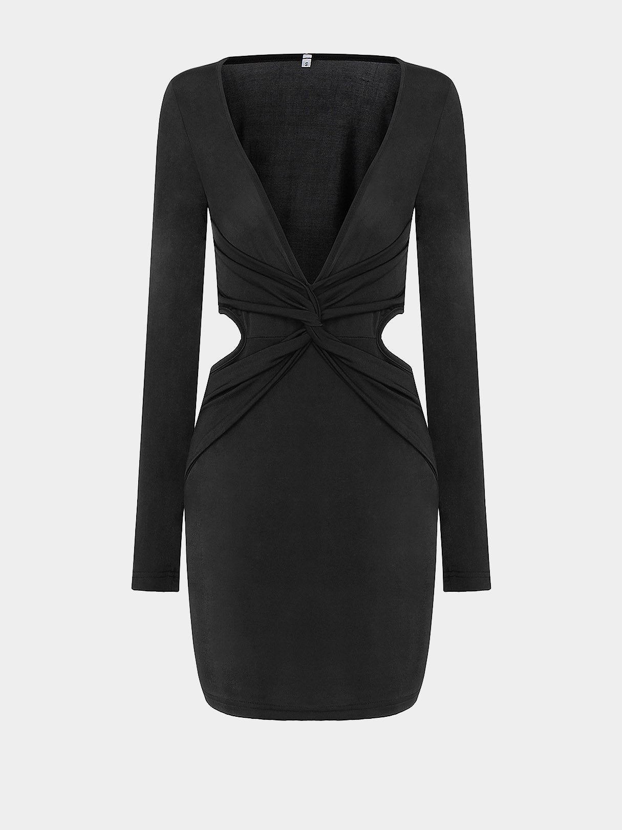 Wholesale Black V-Neck Long Sleeve Cut Out Bodycon Hem Mini Dress