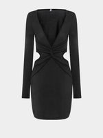 Wholesale Black V-Neck Long Sleeve Cut Out Bodycon Hem Mini Dress