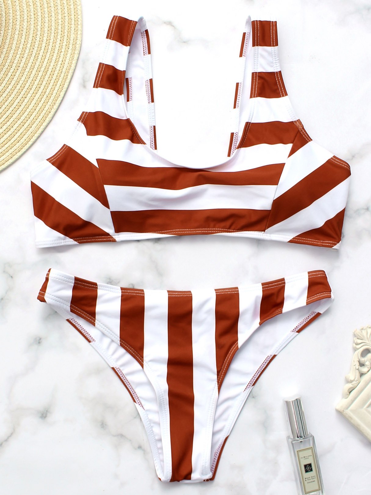 Wholesale Scoop Neck Sleeveless Stripe Bikinis