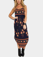 Wholesale Sleeveless Floral Print Curved Hem Maxi Dress