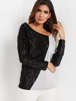 Wholesale V-Neck Velvet And Asymmetrical Long Sleeve Top