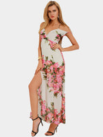 Wholesale V-Neck Sleeveless Floral Print Slit Hem High Waist Maxi Dress