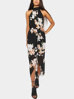 Wholesale Halter Sleeveless Floral Print Slit Hem Maxi Dress