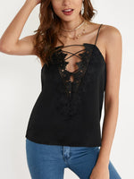 Wholesale V-Neck Lace Lace-Up Sleeveless Black Camis