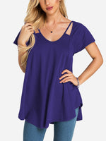 Wholesale Round Neck Plain Cut Out Short Sleeve Top