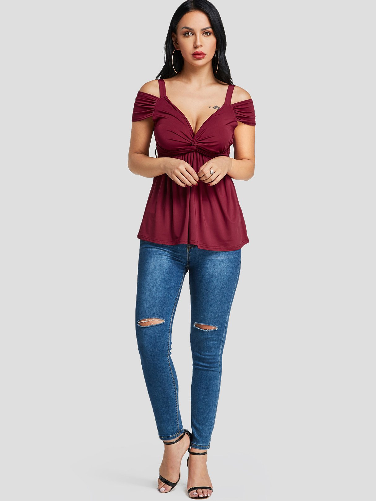 NEW FEELING Womens Burgundy T-Shirts