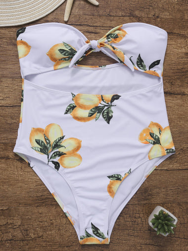 Wholesale White Off The Shoulder Sleeveless Floral Print Cut Out One-Pieces