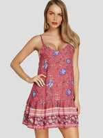 OEM Ladies Red Floral Dresses