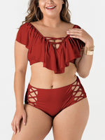 Wholesale V-Neck Plain Burgundy Plus Size Swimwear