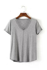 Wholesale V-Neck Curved Hem Grey T-Shirts