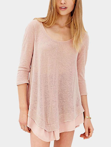 Wholesale Pink Round Neck 3/4 Sleeve Length Mini Dress