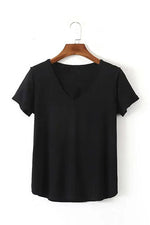Wholesale V-Neck Short Sleeve Black Shirt